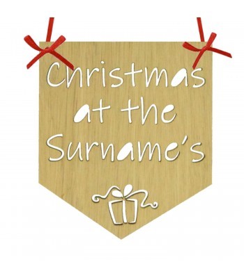 Laser Cut Oak Veneer Personalised 'Christmas At The...' Stencil Cut Banner - Present